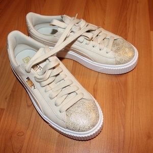 PUMA Basket 7.5 Classic Beige Gold Fabric Sneakers